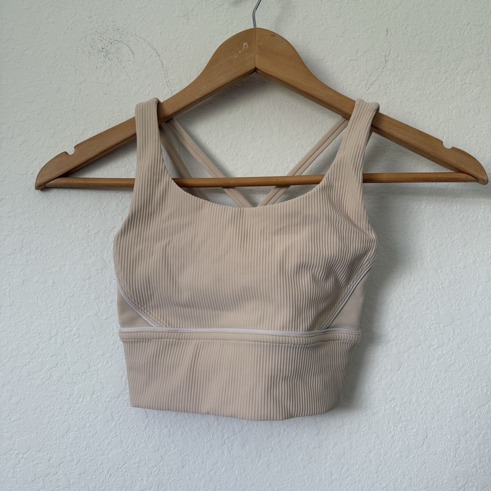 Lululemon Energy Longline Bra Size 2 Ribbed Luxtreme Medium Support Cream Beige